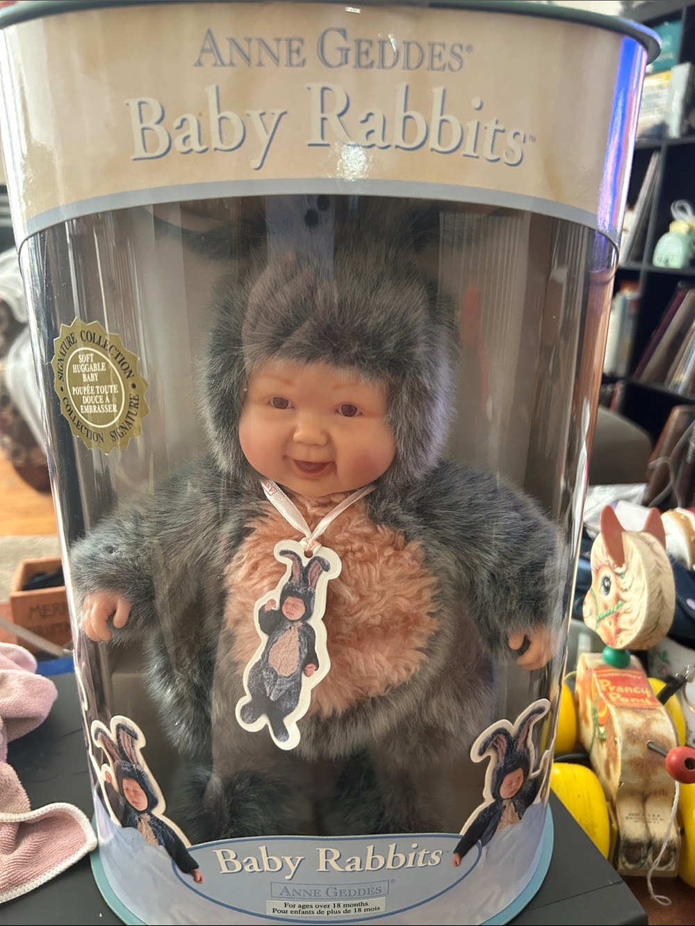 Anne Geddes Baby Rabbits Plush Doll - Gray and Peach 2002 BNIB